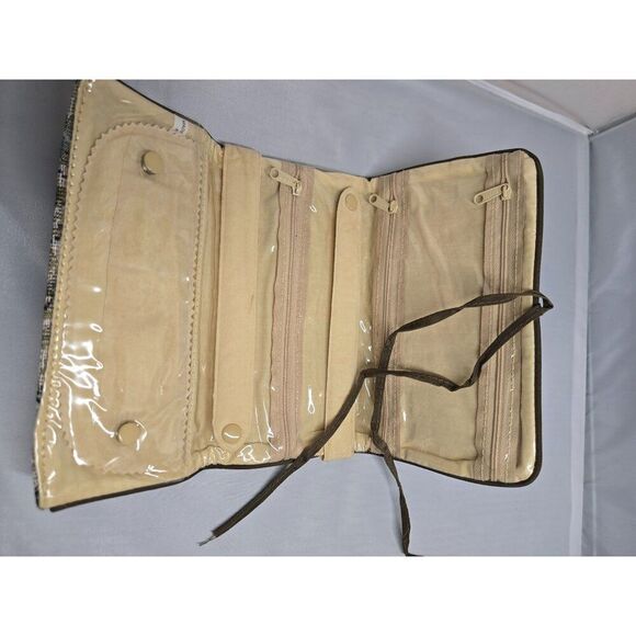 Floral Tapestry Jewelry Roll Organizer With Tie Closure & Multiple Compartments - Picture 4 of 5